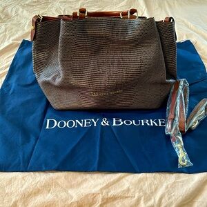 Dooney & Bourke Large City Flynn Handbag, Dark Gray snakeskin embossed.